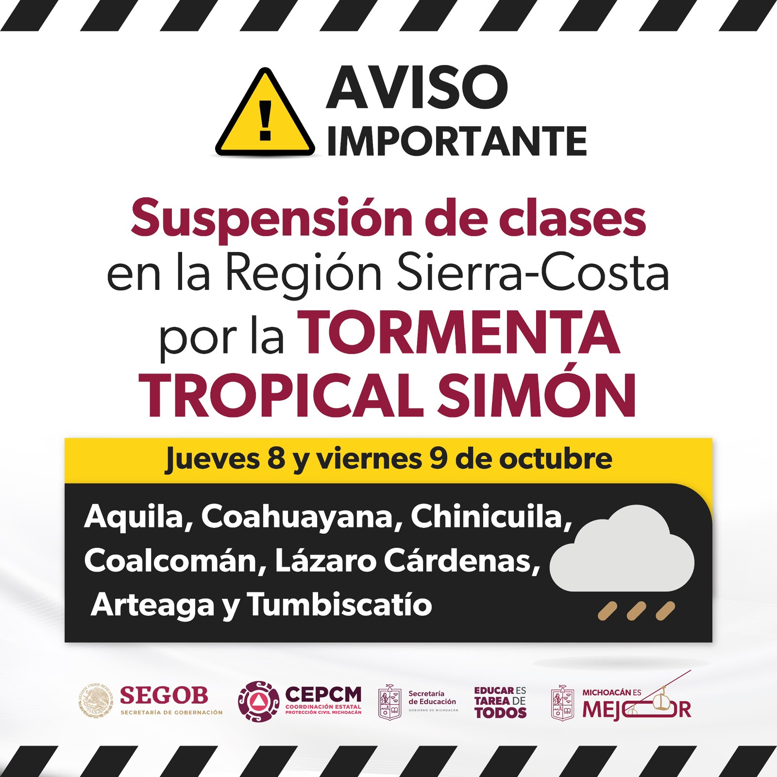Alerta escolar por Simón; suspenden clases presenciales en siete municipios