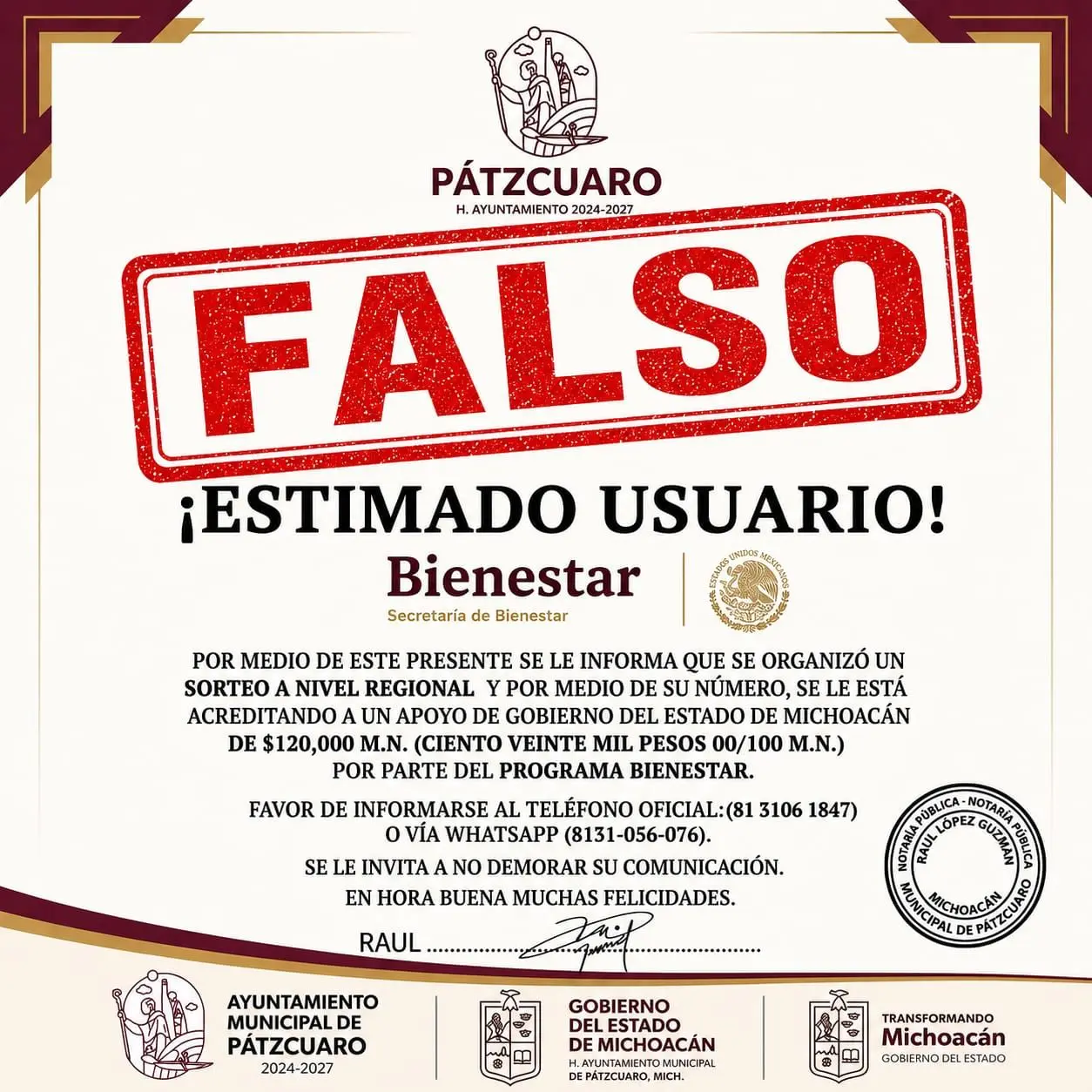Alerta Gobierno de Pátzcuaro por posible estafa con documentos falsos