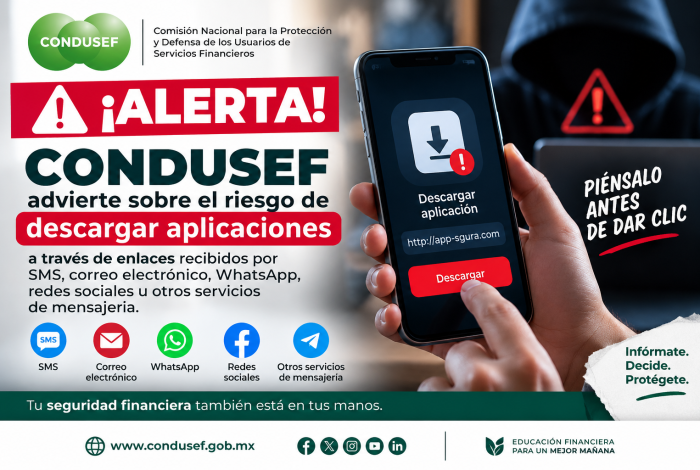 ¡ALERTA! No descargues aplicaciones desde enlaces que recibas por mensajes SMS o correos electrónicos