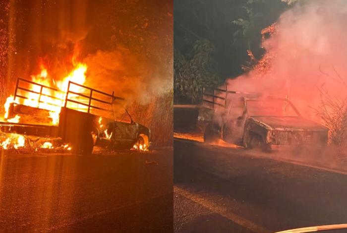 Arde camioneta en la carretera Tacámbaro-Yoricostio