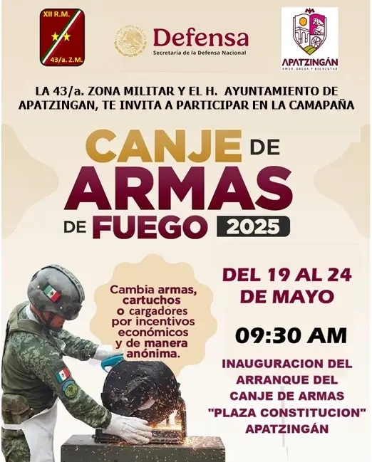 Arranca la campaña “Canje de Armas” este lunes en Apatzingán.