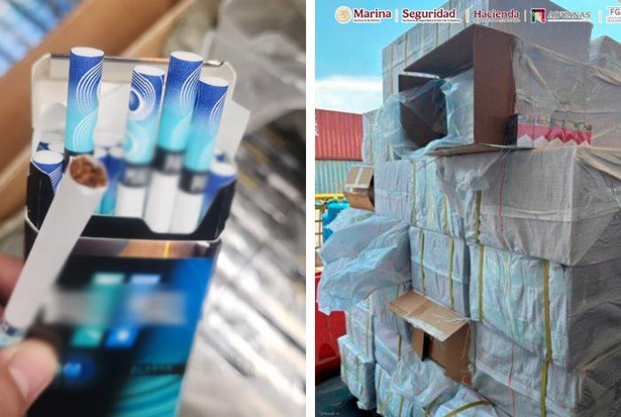 Aseguran millones de cigarros apócrifos en la aduana de Lázaro Cárdenas y en el AICM
