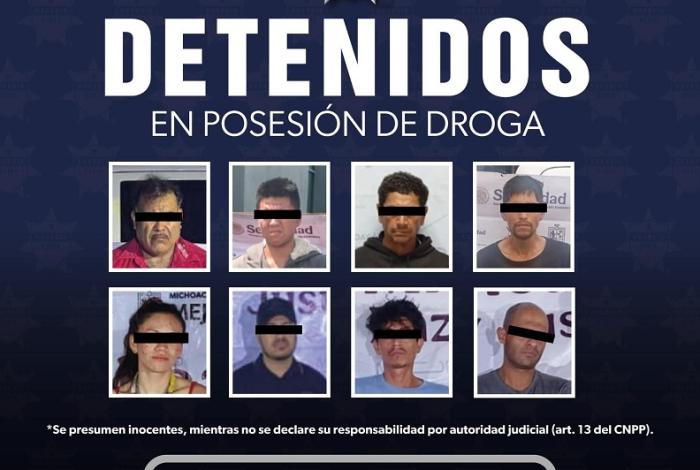 Autoridades detienen a ocho personas con presunta droga en operativos estatales