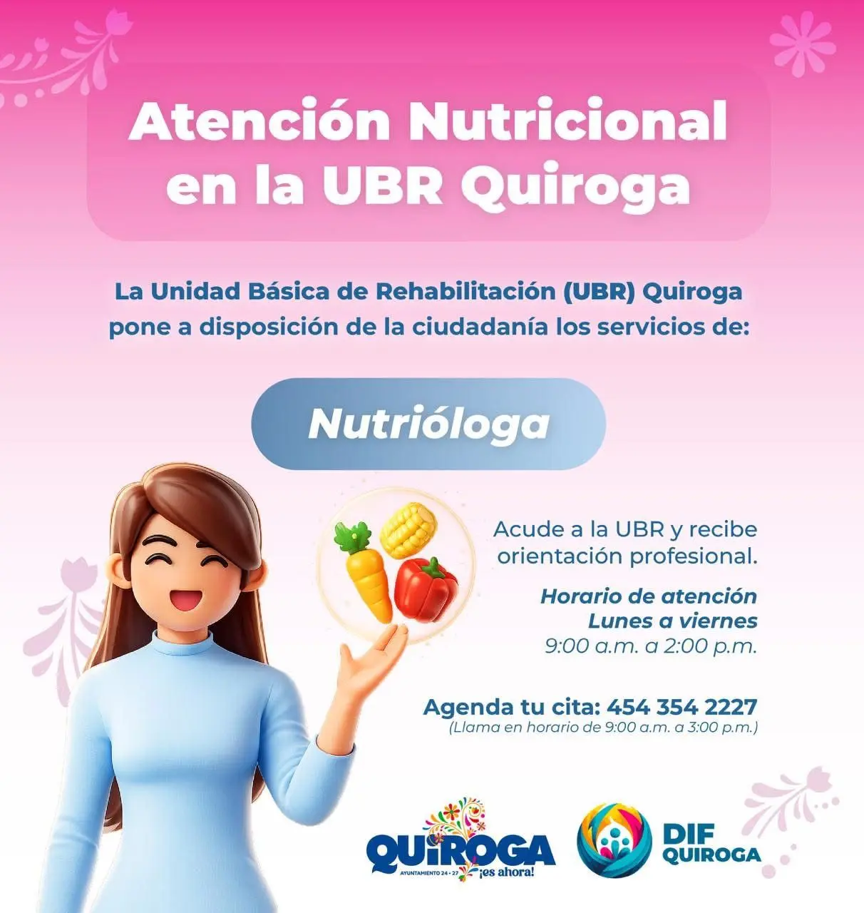 Ayuntamiento de Quiroga fortalece la atención a la salud con servicio nutricional en la UBR, convocan a la población a recibir orientación