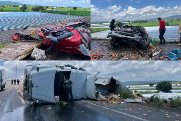 Brutal choque entre tráiler y camioneta jitomatera en Yurécuaro deja un fallecido
