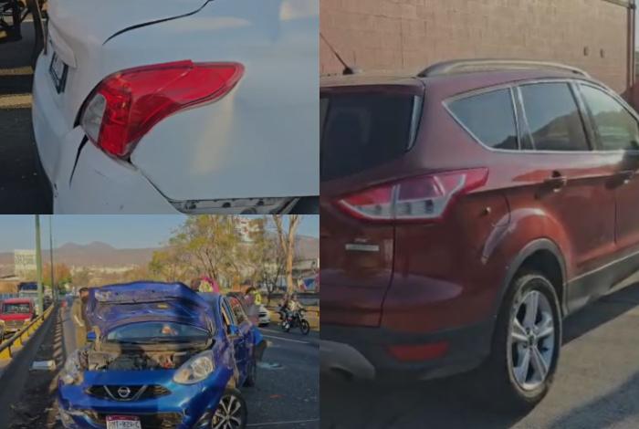 Camioneta Ford huye al provocar choque de dos vehículos y una moto; se esconde detrás de un Autozone en Morelia