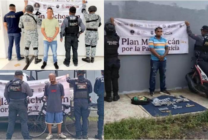 Capturan a 3 hombres con droga y aseguran vehículo robado, en distintos puntos de Uruapan