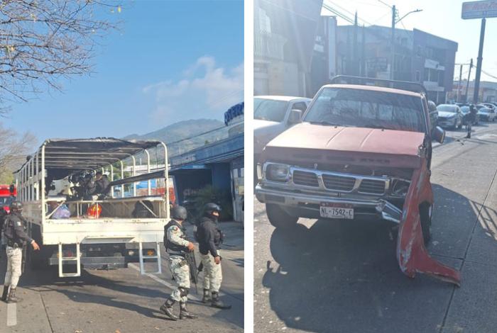 Choque de camión de la Guardia Nacional deja 5 oficiales heridos, en Uruapan