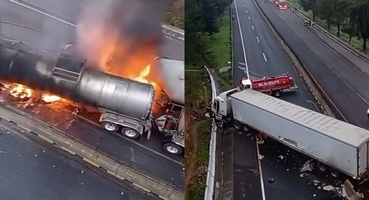 Choque de dos pipas y un tráiler bloquea ambos sentidos de la Chamapa – Lechería.