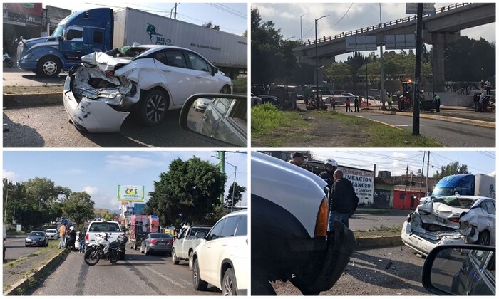 Choque múltiple en salida Salamanca de Morelia causa congestión vehicular