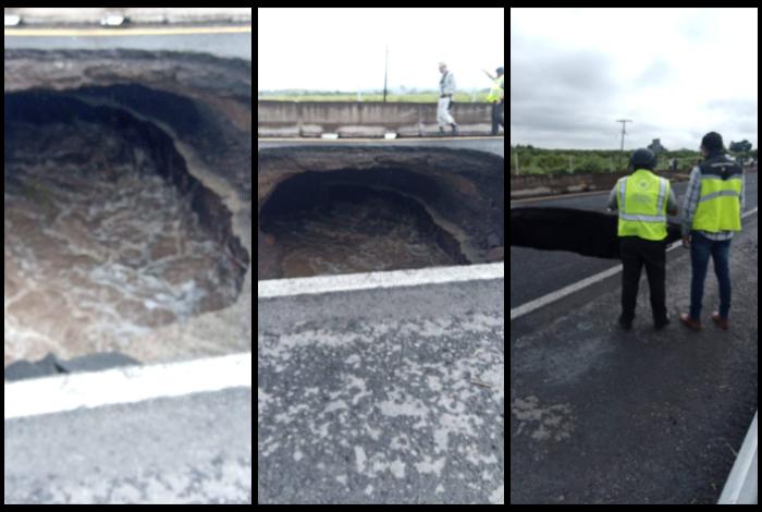 Colapsa carretera Morelia - Apatzingán, a la altura de Cuatro Caminos y provoca socavones a lo largo de 30 metros