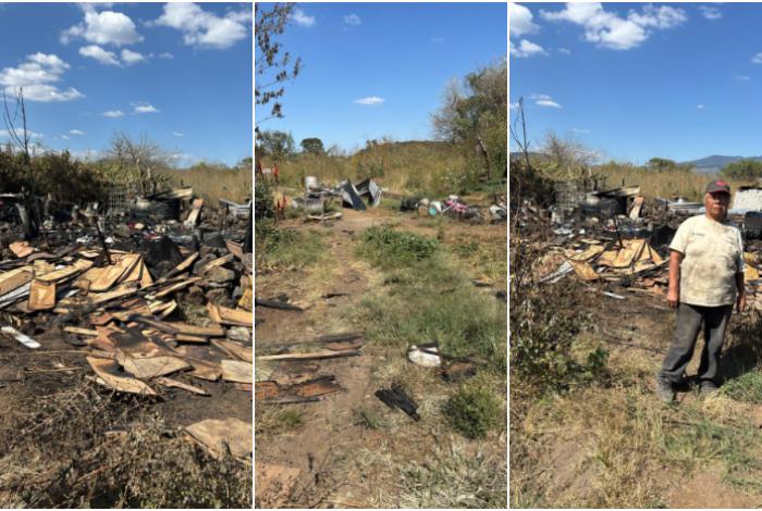 Conni clama entre las cenizas: le robaron y quemaron todo y ahora duerme entre los escombros