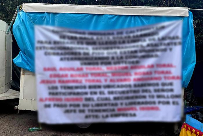 Delincuentes cuelgan narcomanta previo a fiestas de la comunidad de Caltzontzin, en Uruapan