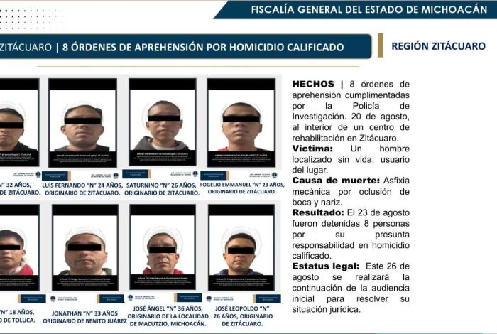 Detienen a ocho en Zitácuaro, por hom1cidi0 en centro de rehabilitación