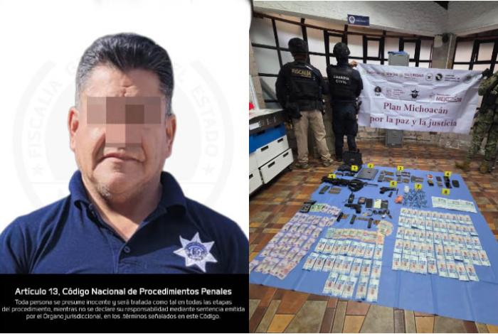 Detienen en Jungapeo a un supuesto policía en posesión de drogas, armas y vehículos