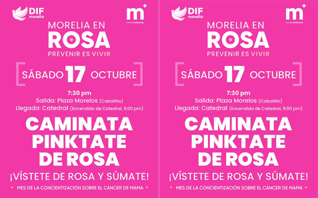 DIF Morelia invita a sumarse esta noche a la Caminata Pinktate de Rosa