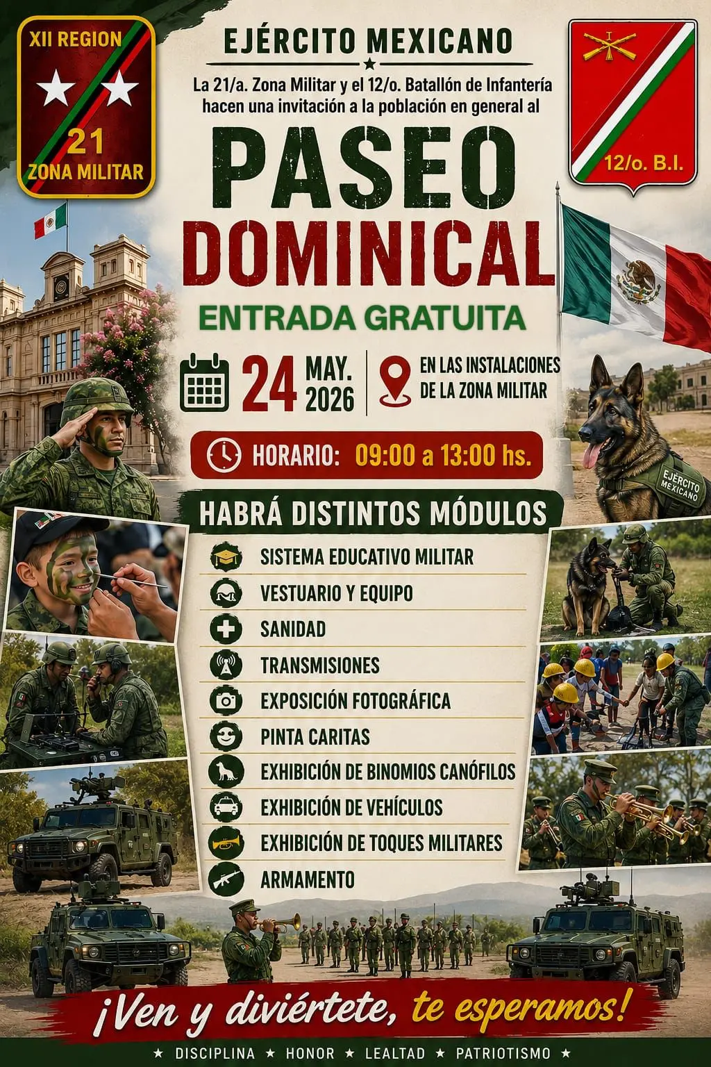Ejército mexicano invita a la población en general a un Paseo Dominical en Morelia.
