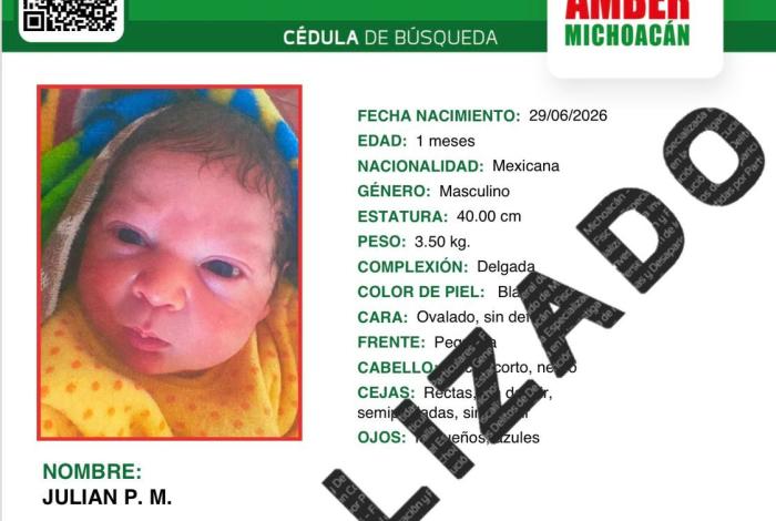 Encuentran a recién nacido reportado desaparecido desde julio