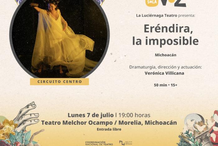 “Eréndira la Imposible” llega al Ocampo como parte del Festival de Monólogos