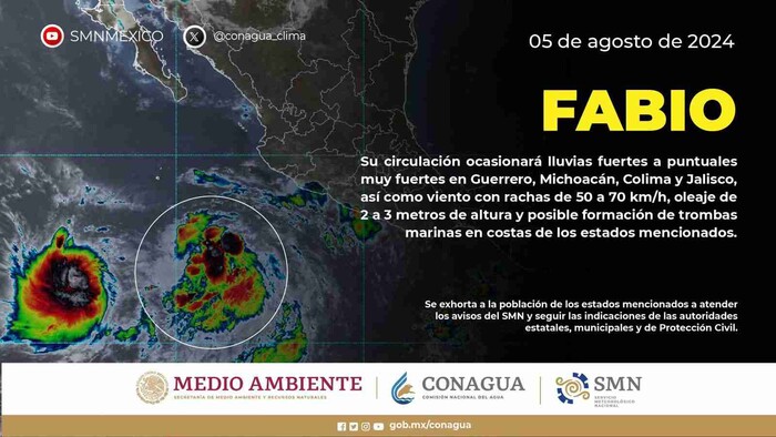  “Fabio” provocará lluvias intensas en Michoacán: PC estatal