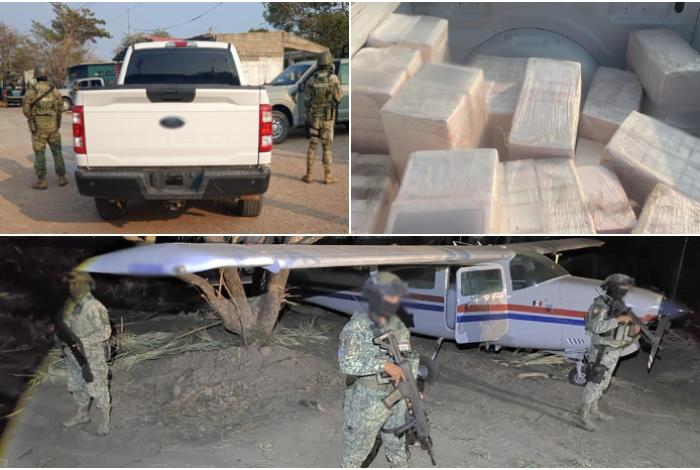 Fuerzas federales aseguran en Oaxaca una avioneta y más de media tonelada de cocaína