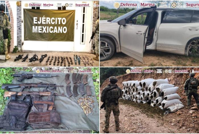 Fuerzas federales detienen a 12 personas y aseguran arsenal y droga en Sinaloa