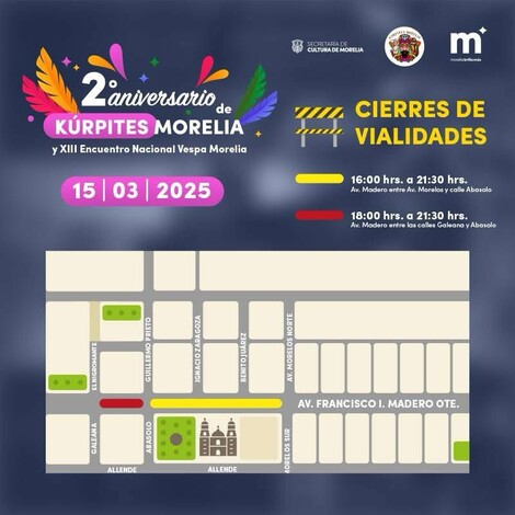 Gobierno de Morelia anuncia 2do Aniversario de Kúrpites Morelia en el Centro Histórico