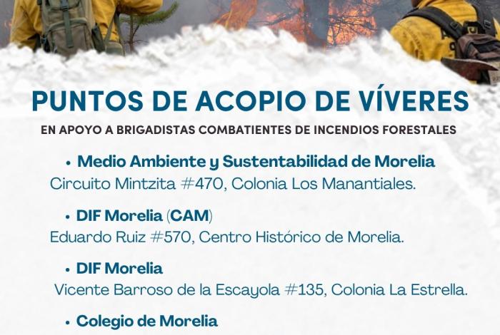Gobierno de Morelia convoca a donar víveres para brigadistas forestales