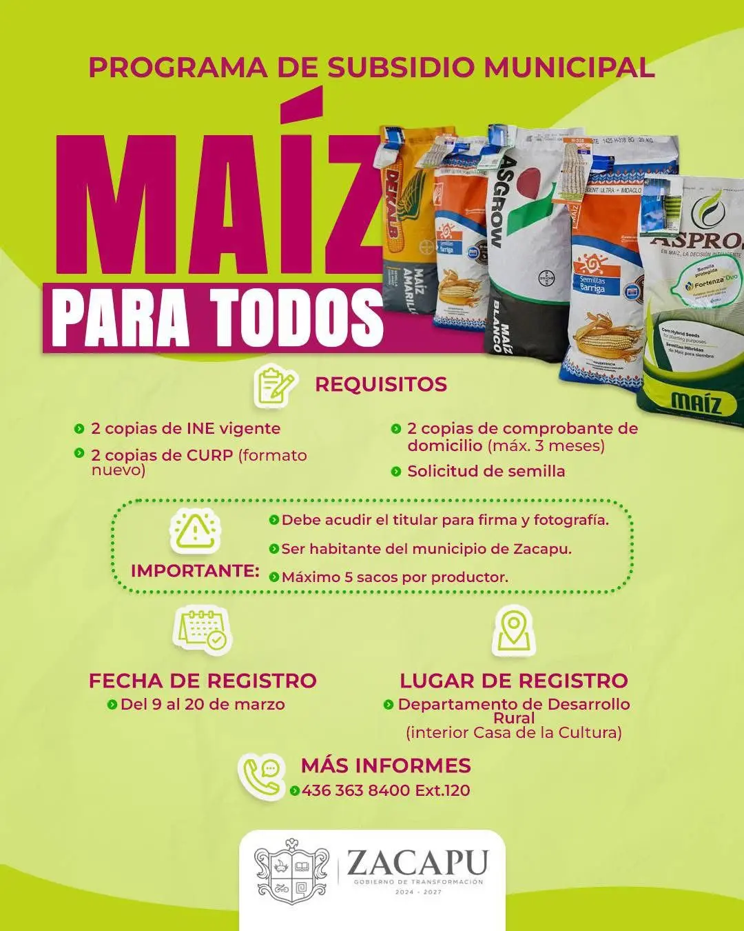 Gobierno de Zacapu impulsa el programa “Maíz para Todos” para fortalecer al campo