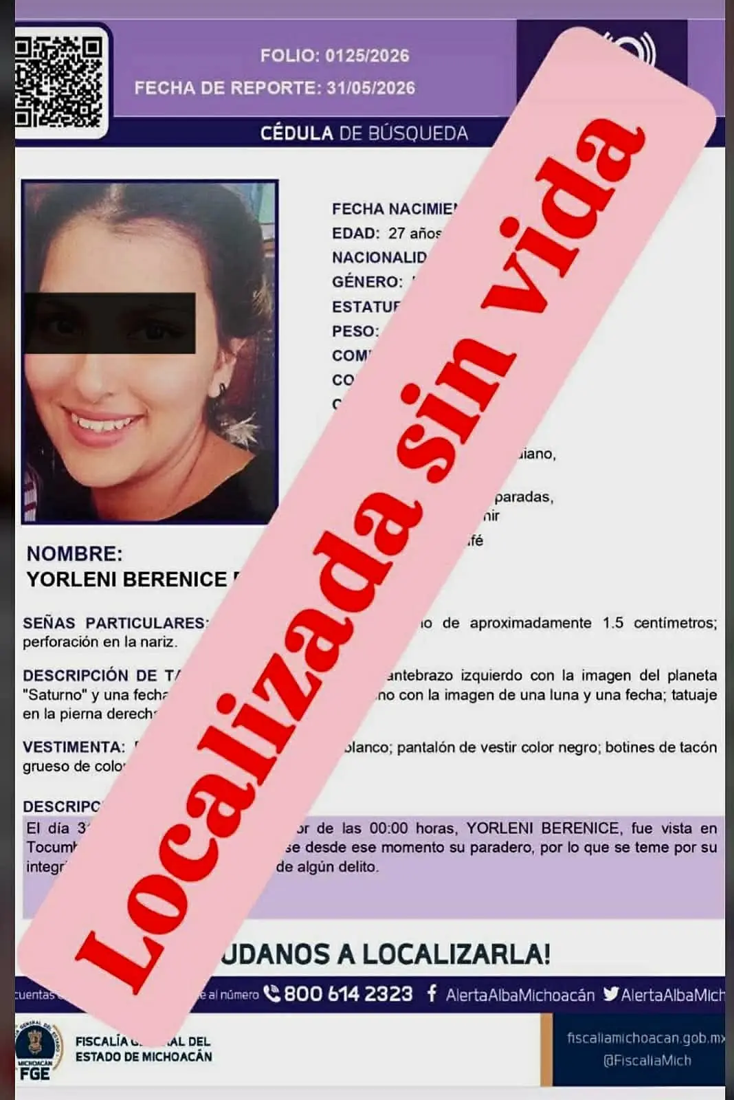 Hallan sin vida y con huellas de violencia a mujer en Tangamandapio