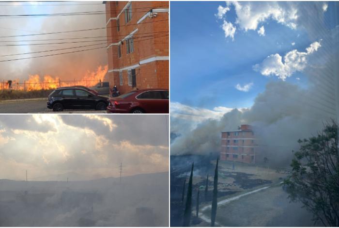 Incendio de pastizales genera densas nubes de humo en zona habitacional entre Tarímbaro y Morelia