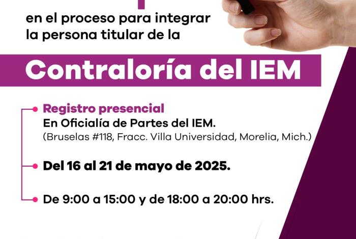 Inicia recepción de documentos para ocupar la titularidad del órgano de control interno del IEM