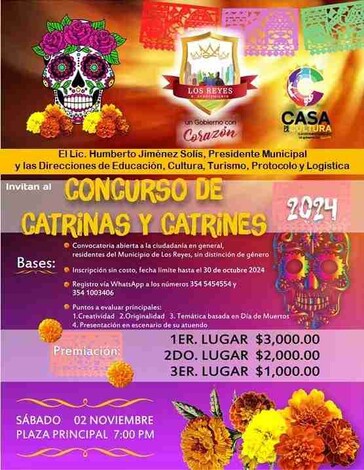 Invita Ayuntamiento de Los Reyes a celebrar el Día de Muertos con Concurso de Catrinas y Exposición de Altares