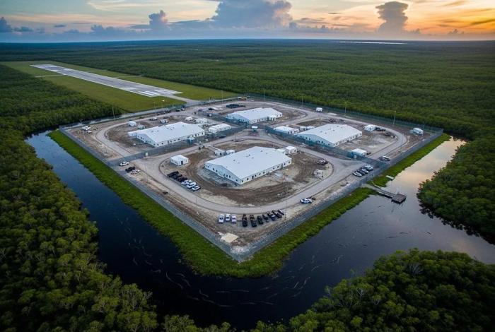 Listo para recibir detenidos, Centro de Detención “Alcatraz de los Caimanes” en Florida