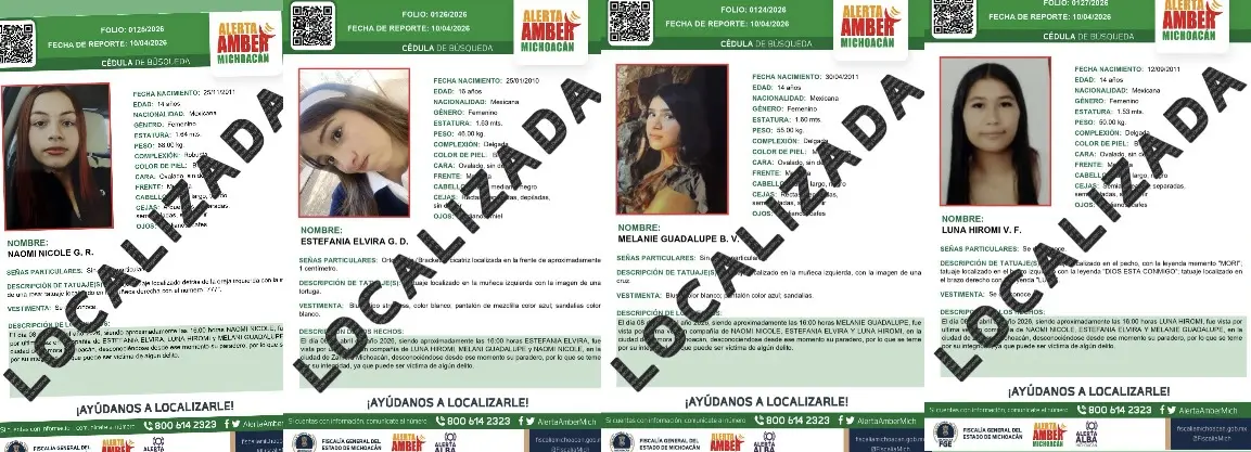 Localiza FGE a cuatro menores reportadas como desaparecidas en Zamora