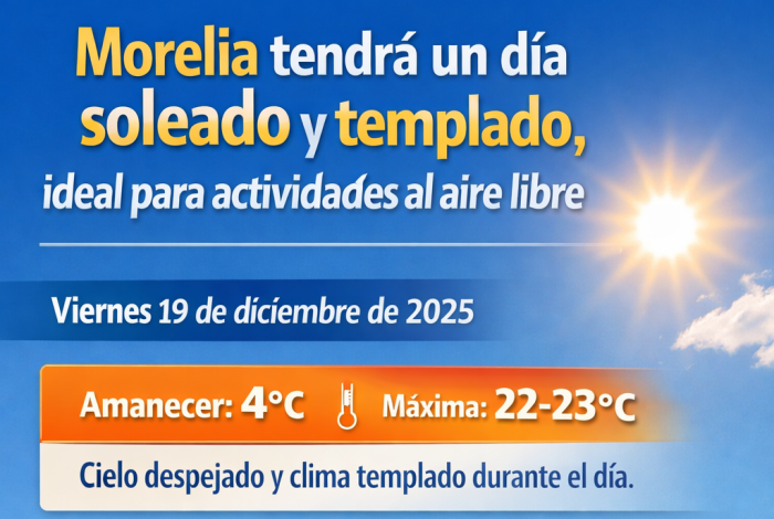 : Morelia tendrá un día mayormente soleado y templado, ideal para actividades al aire libre