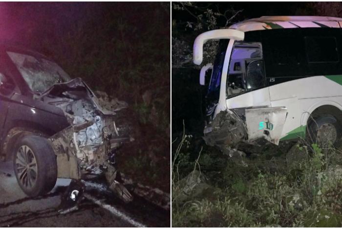 Mujer lesionada tras choque entre autobús de pasajeros y auto en la carretera Quiroga-Zacapu