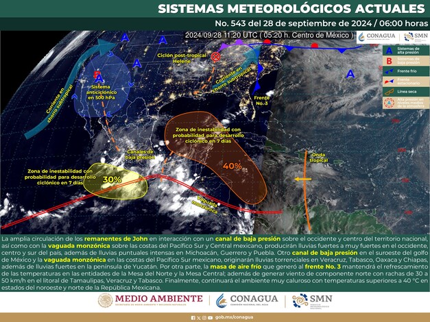 #Nacional | Conoce el pronostico del clima para este 28 de septiembre