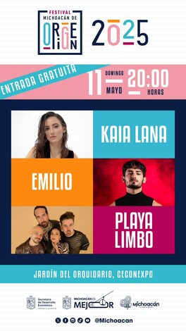 Playa Limbo, Emilio Osorio y Kaia Lana, este domingo en el Festival Michoacán de Origen