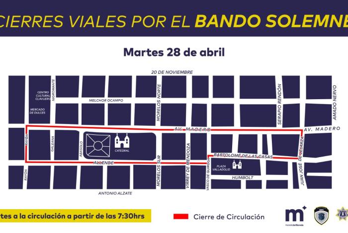 Policía Morelia anuncia cierres viales por recorrido en Bando Solemne