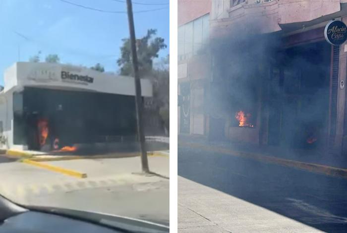 Queman sucursales del Banco del Bienestar en Jalisco y Michoacán, en reacción a la muerte de El Mencho