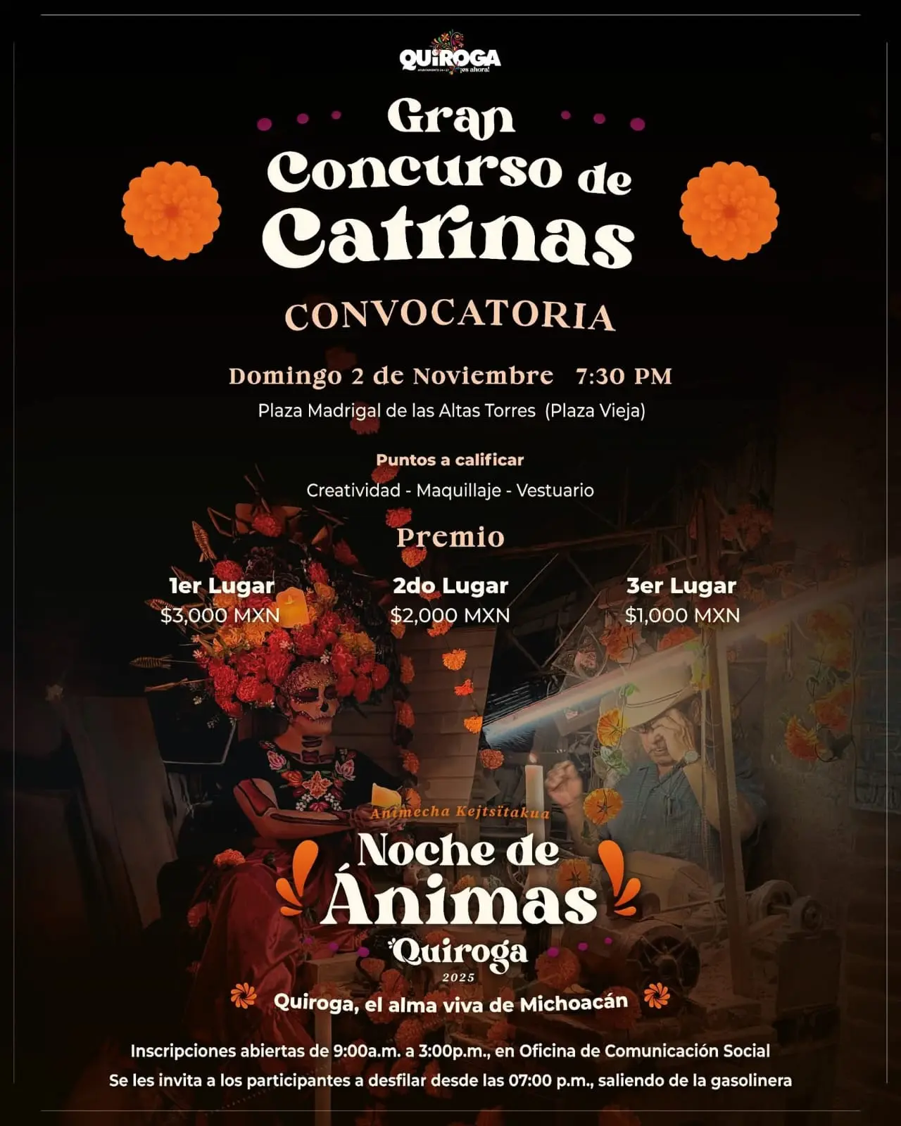 Quiroga se prepara para celebrar la Noche de Ánimas con el Gran Concurso de Catrinas 2025