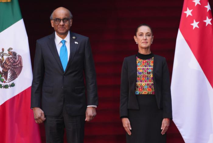 Recibe Sheinbaum presidente de Singapur, en Palacio Nacional