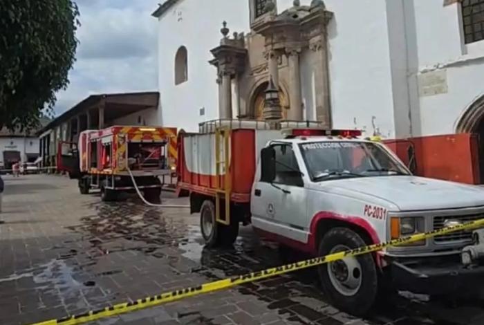 Se incendia bodega en la Catedral de San Jerónimo en Tacámbaro