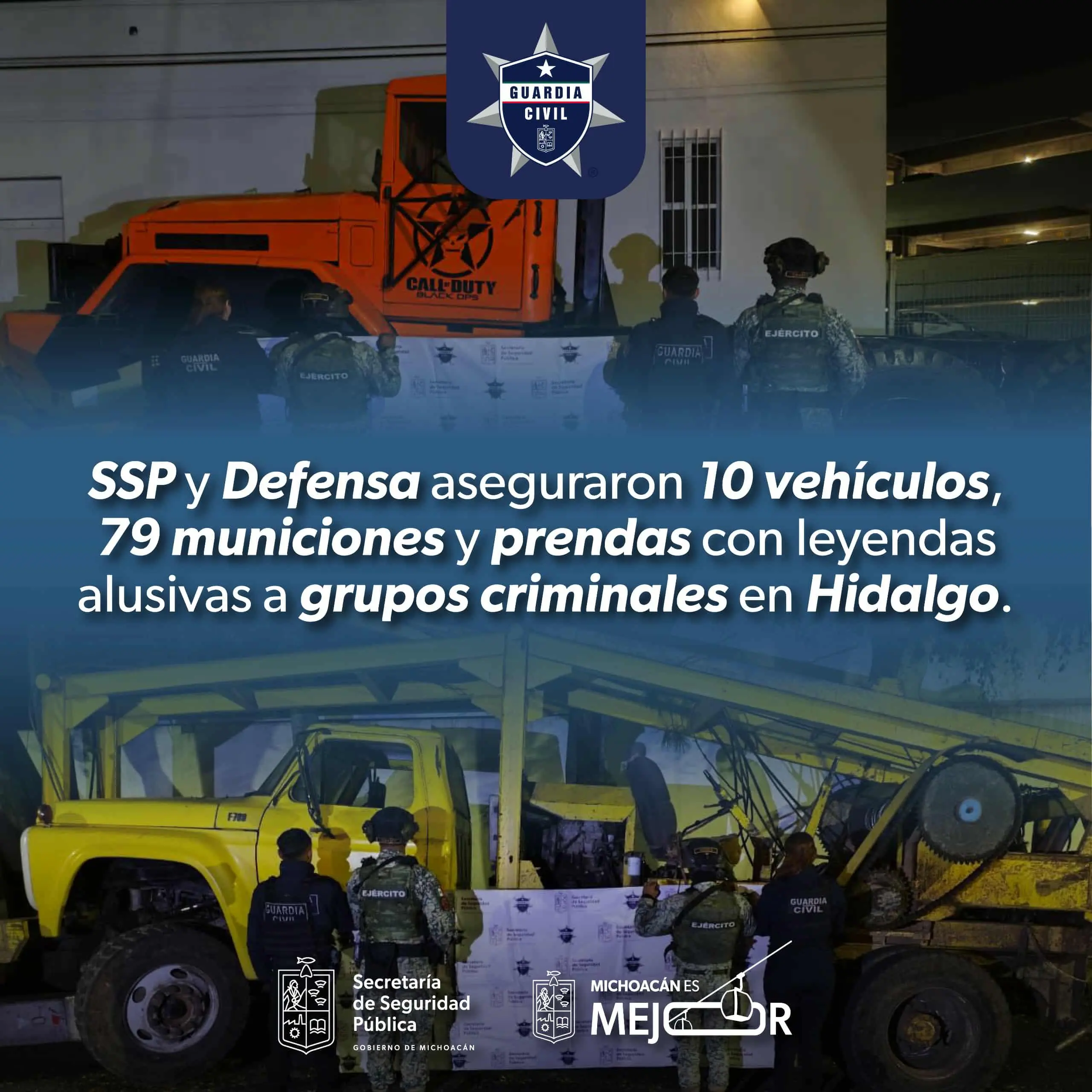 SSP asegura 10 vehículos y cartuchos de alto calibre en Hidalgo