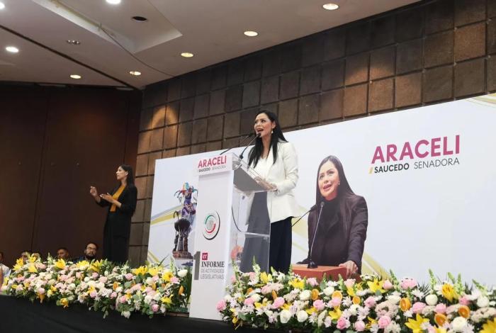 “Traidora”, repudian con mantas a Araceli Saucedo, senadora de Morena