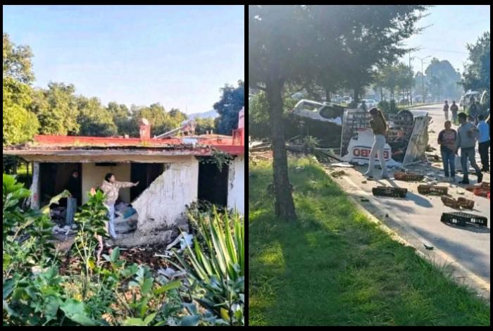 Tráiler sin frenos choca a camioneta Bimbo y se proyecta contra una casa; un muerto y dos heridos