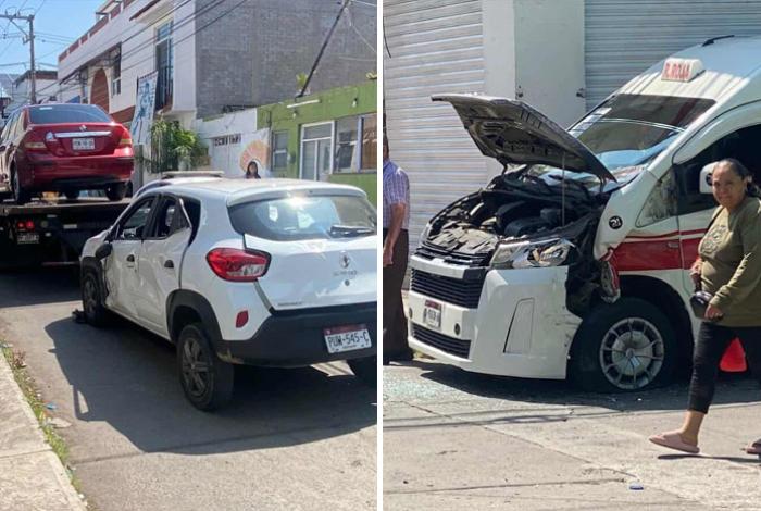 Transporte de la Ruta Roja y dos vehículos chocan en la colonia Adolfo López Mateos de Morelia