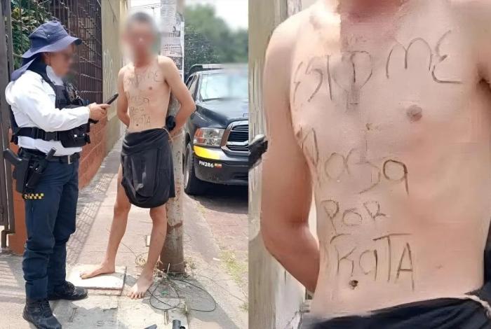 Vecinos de Morelia desnudan y amarran a un presunto ladrón de moto en Villas del Pedregal