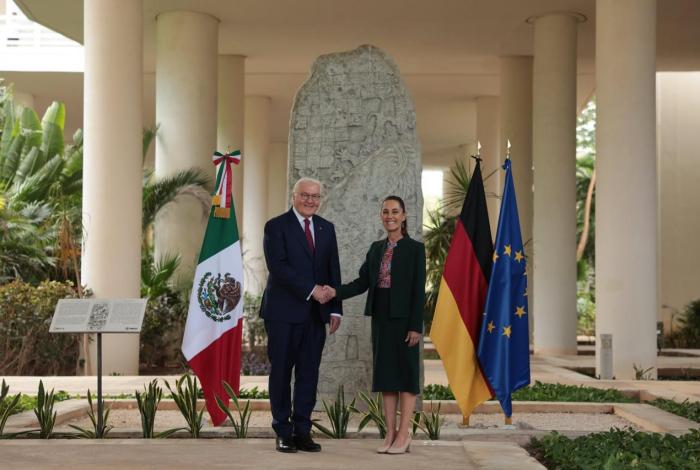 #Video | Claudia Sheinbaum recibió en el Museo Maya de Cancún, Quintana Roo, al Presidente de la República Federal de Alemania, Frank-Walter Steinmeier